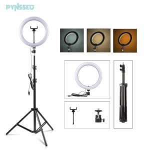 PYNSSEU – anneau lumineux de 26cm avec support de 1.1/1.6/2.0M, intensité variable, lampe annulaire de 10 pouces avec Clip de téléphone pour Youtube et maquillage 1