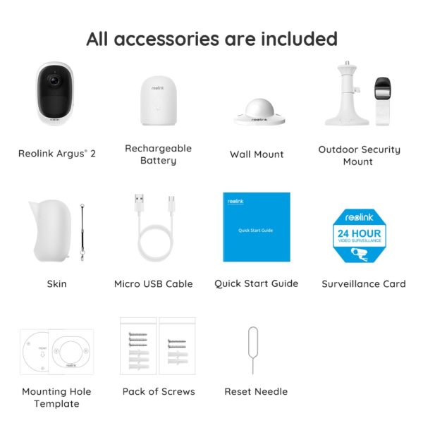 Reolink – caméra de surveillance intérieure/extérieure IP HD 1080P (Argus 2), dispositif de sécurité Reolink, reconditionné, avec batterie 5