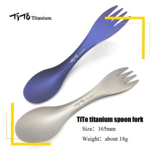 TiTo — Fourchette-cuillère en alliage de titane, cuillère en titane pour pique-nique, camping en plein air, vaisselle ultralégère en titane pur 1