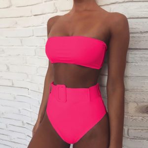 Taille haute Bikini 2021 Sexy Maillot De Bain Noir Femmes Maillot De Bain Haute Jambe Bandeau Bikinis Ensemble de Natation Pour maillot de bain Femme Maillots De Bain 1