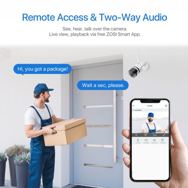 ZOSI – caméra de Surveillance extérieure IP Wifi hd 2MP/1080P, dispositif de sécurité sans fil, étanche, avec Vision nocturne à infrarouge et Audio, codec H.265 2