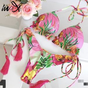 In-x – maillot de bain à franges, avec des fleurs, Sexy, push up, col licou, costume de bain pour les femmes, modèle 2020 1