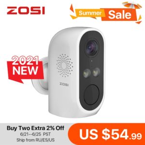 ZOSI – caméra de surveillance intérieure/extérieure IP WiFi HD 1080P, dispositif de sécurité sans fil, avec batterie Rechargeable, étanche IP65, détection de mouvement PIR 1