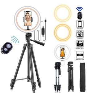 Anneau lumineux à LED de diamètre 26cm pour selfie avec support trépied, éclairage contrôlé à distance par Bluetooth, parfait pour photo, vidéo et live Youtube 1