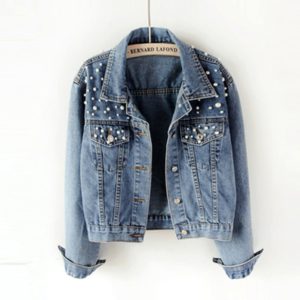 2021 nouveau Printemps Perle Perles Culture Vestes En Jean Femme 5XL Jeans Décontractés Blouson En Denim À Manches Longues Manteau Coréen Plus 1