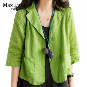 Max LuLu Été Japon Style 2021 Vêtements Femmes Lin Vert Blazer Dames Vintage Lâche Vestes Femmes Manteaux Décontractés Grande Taille 1