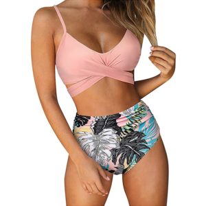 2021 nouvelle Impression Wrap Taille Haute Bikini Séparé Maillot De Bain Femme Sexy Maillot de bain Push Up Ensemble Bikini Plage Maillots De Bain Femmes 1