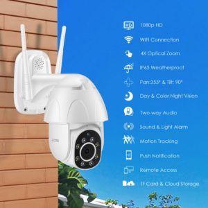 ZOSI – caméra de Surveillance extérieure PTZ IP Wifi HD 2MP/1080P, dispositif de sécurité sans fil, avec Vision nocturne infrarouge et Audio, Zoom à domicile 1