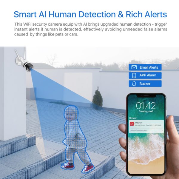 ZOSI – caméra de Surveillance extérieure IP Wifi hd 2MP/1080P, dispositif de sécurité sans fil, étanche, avec Vision nocturne à infrarouge et Audio, codec H.265 5