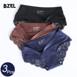 BZEL – ensemble de culottes ajourées sans couture pour femmes, sous-vêtements confortables en dentelle, culottes de Sport taille basse, Lingerie douce pour dames, 3 pièces/lot 1