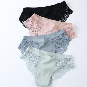 Petites culottes en dentelle à motif floral pour femme, sous-vêtements féminins en coton, lingerie fine sexy, 3 pièces 1