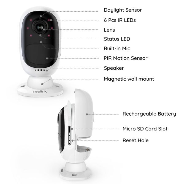Reolink – caméra de surveillance intérieure/extérieure IP HD 1080P (Argus 2), dispositif de sécurité Reolink, reconditionné, avec batterie 6