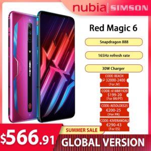 Nubia – smartphone RedMagic 6, Version globale, Snapdragon 888, 5G, 5050mAh, Google Play, 30W Super chargeur, téléphone portable 1