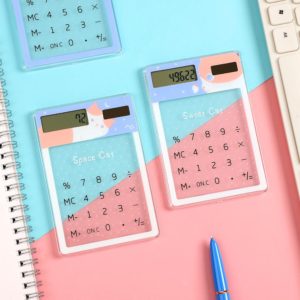 Calculatrice transparente à 8 chiffres de dessin animé mignon, mini calculatrice Portable d'énergie solaire, fournitures scolaires kawaii 1