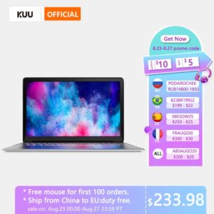 KUU – pc portable A8S, écran 15.6 pouces FHD (1.920x1.080) IPS 16:9, processeur Intel Celeron J3455, 6 go de RAM, SSD de 256 go, écran graphique HD 500, Windows 10 1