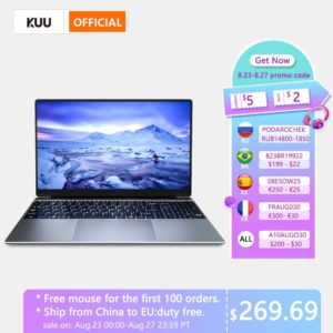 Ordinateur portable KUU A10, écran 15.6 pouces FHD (1.920x1.080), processeur Intel Celeron J4125, 8 go de DDR4, SSD de 256 go, Windows 10, Intel Ultra HD Graphics 600 1