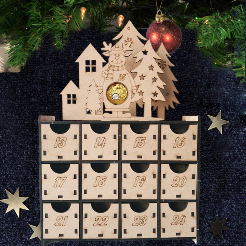 Autre décoration pour Noël,Calendrier de compte à rebours de Noël en bois,  compte à rebours
