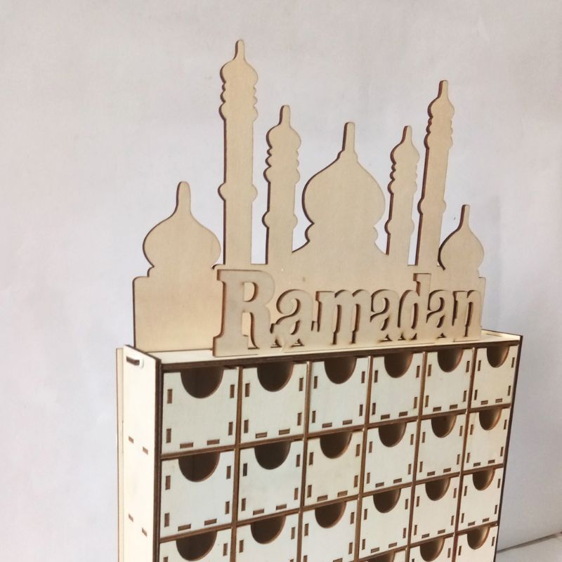 Calendrier de l'avent du Ramadan en bois, bricolage Eid, compte à rebours  en bois, armoire, lumières de lune et d'étoiles avec tiroirs, décor de fête  musulmane du Ramadan - AliExpress