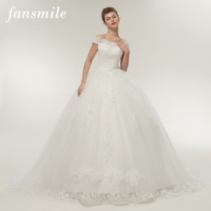 Fansmile – robe de mariée longue en dentelle, Vintage, blanc, avec traîne, grande taille, personnalisée, 2021, FSM-121T 1