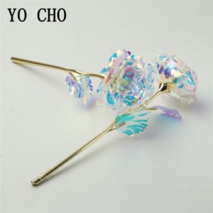 YO CHO — Fleur artificielle,rose plaquée feuille dorée, cadeau créatif pour un anniversaire, la Saint Valentin, idée pour une soirée à la maison ou un festival, 24K 1