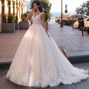 EVALOVE – robe de mariée de luxe, magnifique robe de bal avec des Appliques, col rond, mancherons à perles, robe de princesse personnalisée 1