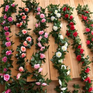 Guirlande de roses artificielles en soie, 2.4m/7,8ft, guirlande de glycine en rotin, pour décoration de mariage, de jardin, de maison 1