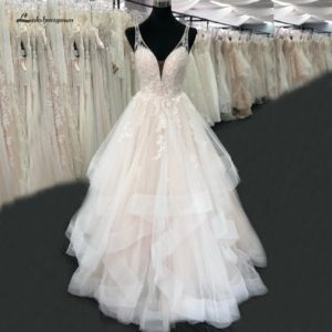 Lakshmigon-robe de mariée rose Blush, col en V, luxe, dentelle à perles, Photo réelle, nouvelle collection, 2020 1