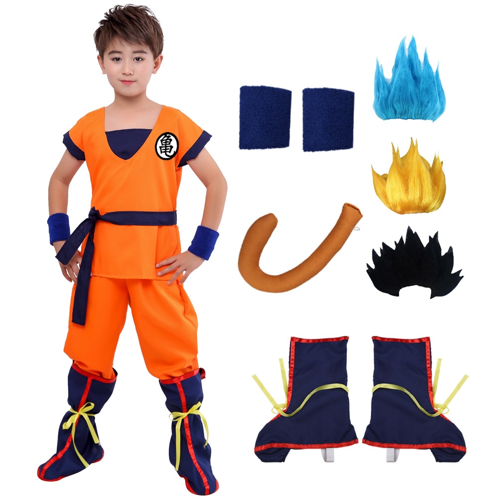 Costumes d'halloween pour enfants et adultes, déguisement de carnaval Son  Goku Gui, Costumes de Cosplay, perruque de poignet à queue, bleu et or pour  enfants – Destockage