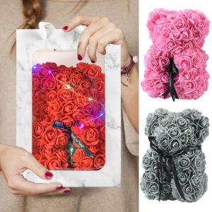 Ours en peluche en Roses, rouge et rose, fausses fleurs, avec sac à main, pour cadeau de fête des mères, livraison directe, 2021 1