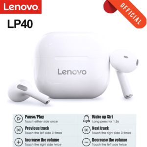Lenovo – Écouteurs Sans Fil Bluetooth 5.0, Étanches avec Commande Tactile, Casque d'Écoute Stéréo, Musique, d'Origine, LP40 TWS 1
