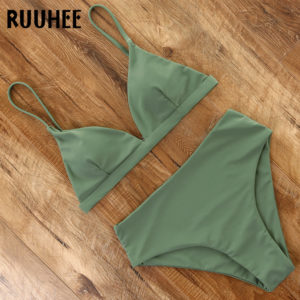 RUUHEE – maillot de bain vert Neno, ensemble deux pièces, Bikini, avec coussinet, taille haute, couleur unie, pour femmes, vêtements de plage, 2022 1