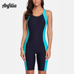 Anfilia – maillot de bain une pièce, pour femmes, longueur aux genoux, Sport, Patchwork, Bikini, vêtements de plage 1