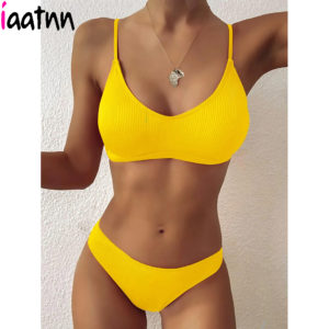 Sexy Bikini 2022 Uni Côtelé Maillots De Bain Femmes Maillot De Bain Femme Bikinis Brésilien Ensemble 2 Pièces Femme Maillot de Bain pour les Vêtements De Plage 1