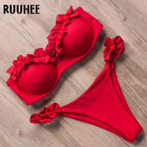 RUUHEE – maillot de bain Bandeau à volants, Sexy, soutien-gorge Push Up, style brésilien, imprimé léopard, ensemble deux pièces, pour femmes, vêtements de plage, 2022 1