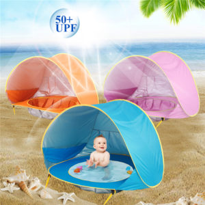 Tente de plage pour bébé, imperméable, ouverture pop up, protection solaire et contre les UV, avec piscine, pare-soleil pour camping 1