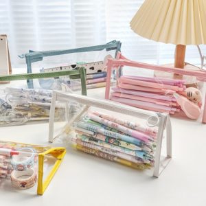 Trousse à crayons transparente en Nylon, sac à crayons en maille pour enfants filles, fournitures scolaires de bureau, papeterie Kawaii 1